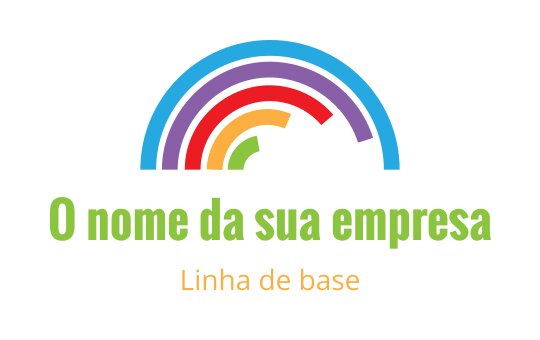 Design de logo colorido em arco-íris com texto verde e elementos divertidos