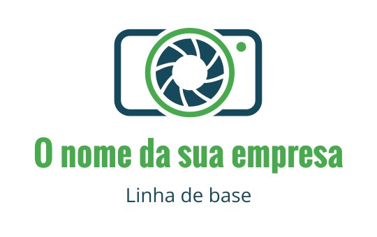 Design de logo moderno de câmera com lente verde e detalhes azuis