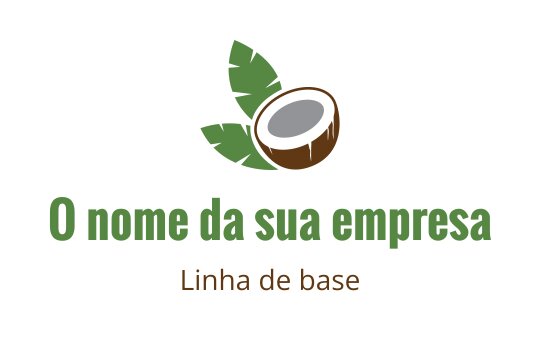 Design de logo moderno de coco com folhas verdes e casca marrom