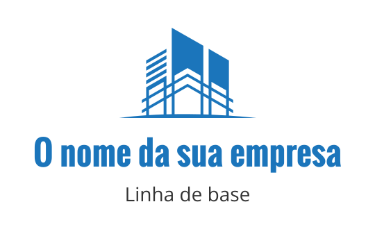 Logo de edifício moderno em azul com linhas e estrutura elegantes