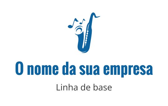 Logo de saxofone divertido em azul com notas musicais