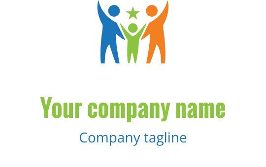 Design de logo colorido com três figuras estilizadas e uma estrela acima
