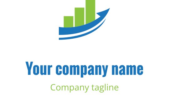 Design de logo moderno com elementos de onda azul e gráfico de barras verdes