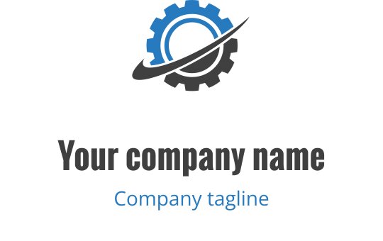 Design de logo moderno de engrenagem com acentos azuis e um motivo circular