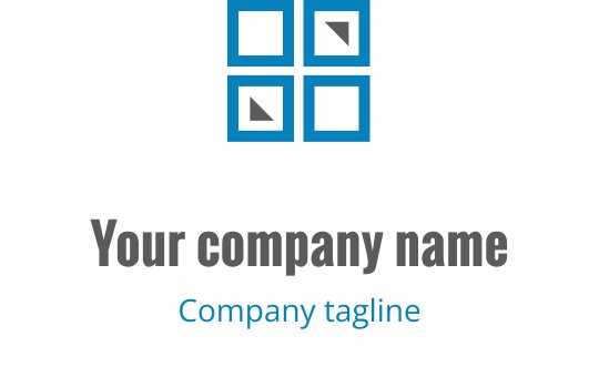 Design de logo moderno com quatro quadrados azuis de formas variadas