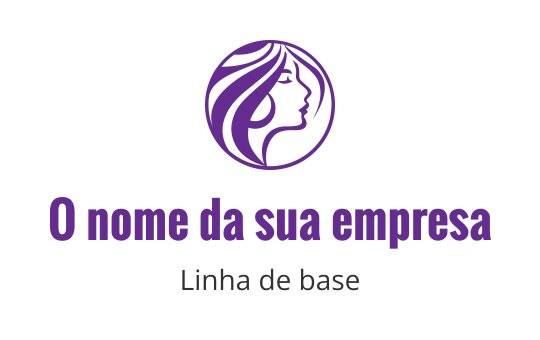 Design de logo elegante em roxo com o perfil de uma mulher e cabelo esvoaçante