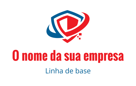 Design de logo moderno em formato de escudo com elementos vermelhos e azuis