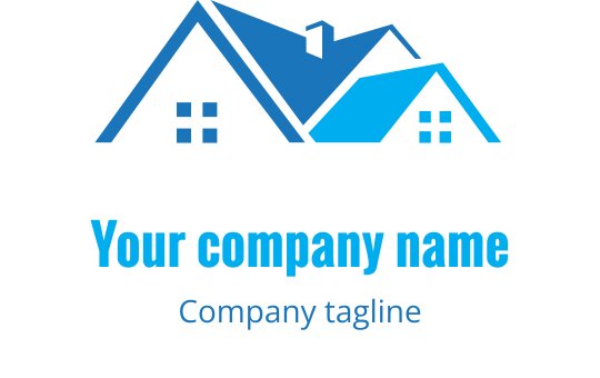 Logo em teal e ciano com silhueta estilizada de telhado