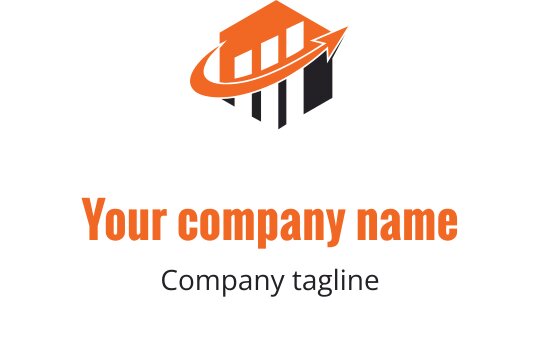 Design de logo moderno com um edifício laranja e uma seta para cima