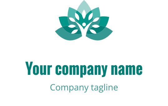 Design de logo elegante em teal com uma flor de lótus estilizada e folhas