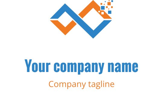 Design de logo moderno em laranja e azul com símbolo de infinito