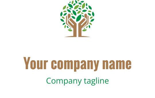 Design de logo moderno com uma árvore, folhas verdes e mãos