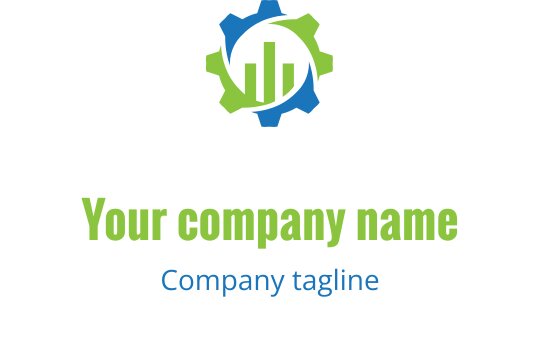 Design de logo moderno com engrenagem e gráfico de barras em verde e azul