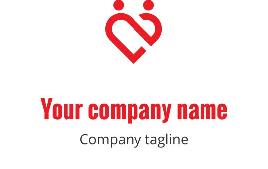 Logo em forma de coração com duas figuras em vermelho e preto