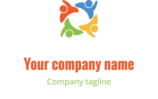 Design de logo colorido com figuras interconectadas em vermelho, azul, verde e amarelo