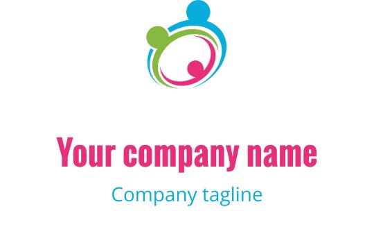 Design de logo colorido com círculos interconectados em verde, azul e rosa