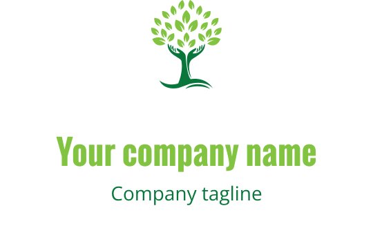 Design de logo moderno de árvore com folhas verdes e tronco curvado