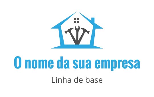 Logo de casa moderna com ferramentas e esquema de cores azuis