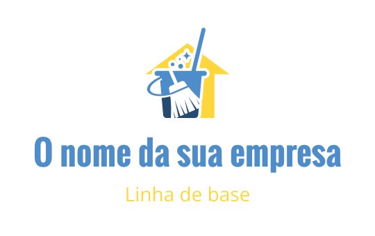 Logo limpo e moderno com uma casa, vassoura e balde