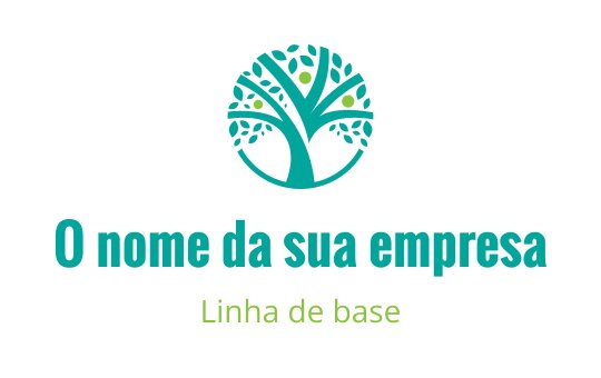 Design de logo moderno de árvore com folhas arredondadas em verde-água e verde