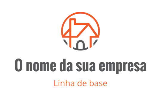 Logo de casa moderna com contorno circular laranja e detalhes cinzas