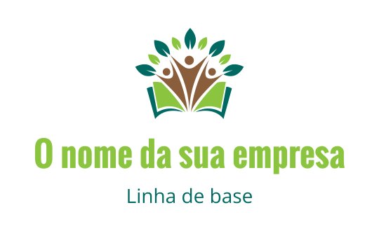 Design de logo colorido com um livro aberto e folhas estilizadas
