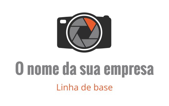 Logo de câmera moderna com lente estilizada e detalhe laranja