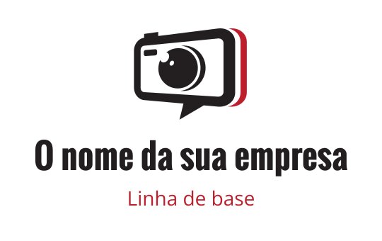 Logo de câmera moderna com balão de fala e tipografia ousada