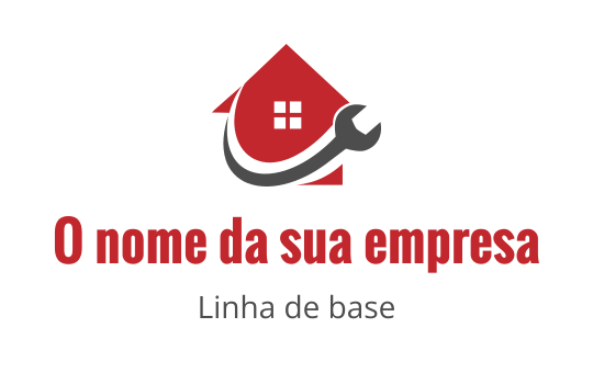Logo de casa moderna com uma chave inglesa e elemento de telhado vermelho