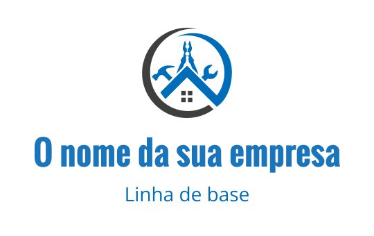 Logo moderno em azul e cinza com uma casa e ferramentas
