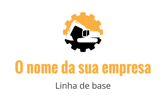 Logo em destaque com uma engrenagem laranja e silhueta de construção