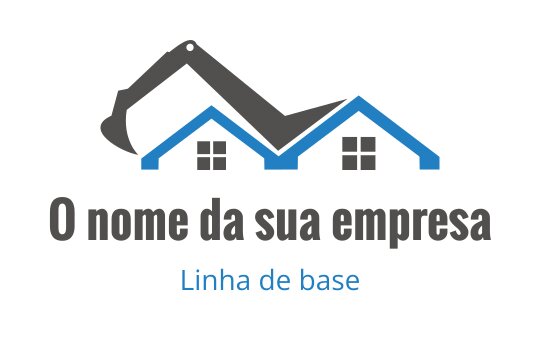 Design de logo moderno com silhueta de casa azul e equipamentos de construção