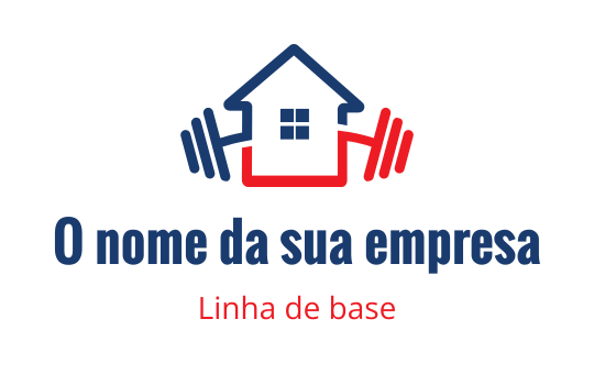 Design de logo moderno com uma casa e um haltere em vermelho e azul