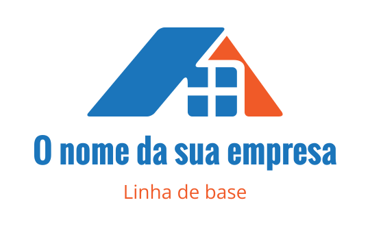 Logo moderno em azul e laranja com telhado e janela estilizados