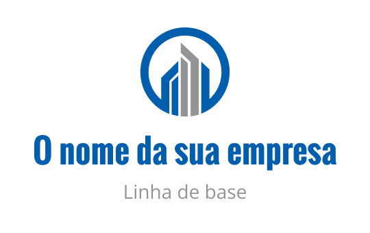 Design de logo moderno com edifícios estilizados dentro de um contorno circular azul