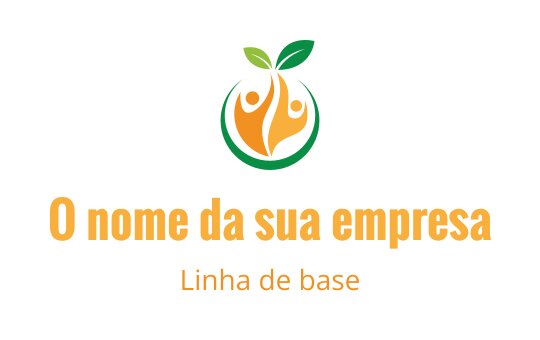 Design de logo moderno com uma folha verde e figuras abstratas em laranja