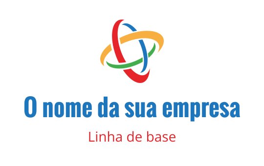 Design de logo com anéis entrelaçados coloridos e texto azul em negrito