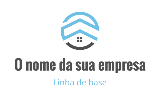 Design de logo moderno com uma casa estilizada e detalhes em azul