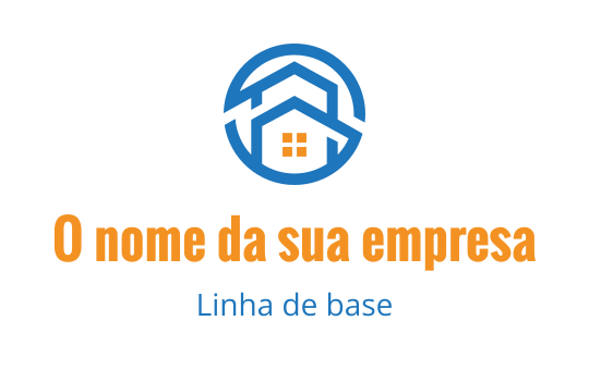 Logo de casa moderna com elementos azuis e laranjas