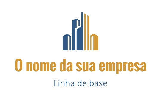 Logo de design moderno com arranha-céus azuis e dourados