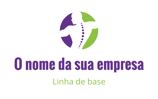 Design de logo dinâmico com uma silhueta e coluna em roxo e verde