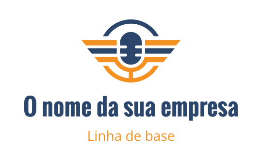 Design de logo moderno com um microfone e elementos de asas em azul e laranja