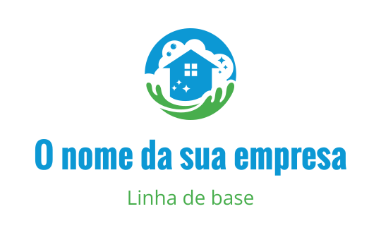 Design de logo moderno com uma casa cercada por mãos verdes e elementos azuis