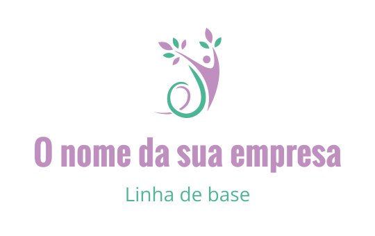 Design de logo moderno com uma figura estilizada e folhas em verde e roxo
