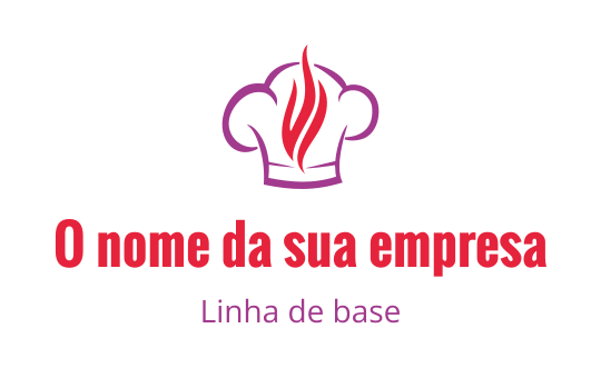 Logo de chapéu de chef com chamas vermelhas e texto em negrito