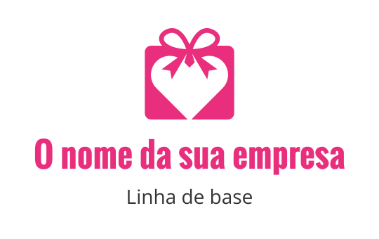 Logo de caixa de presente rosa divertida com elementos de coração e laço