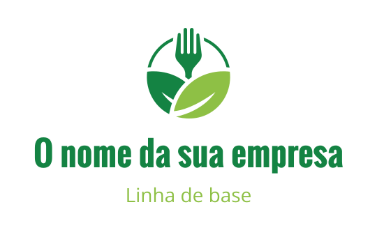 Design de logo moderno com um garfo e folhas verdes em um layout circular
