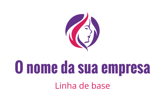 Design de logo elegante com o perfil de uma mulher e cabelo fluido em roxo e rosa