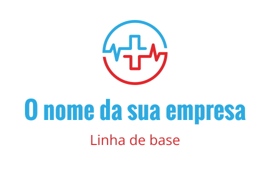 Design de logo moderno com uma cruz médica vermelha e azul e uma linha de batimento cardíaco