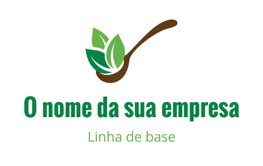 Design de logo moderno com uma colher e folhas verdes